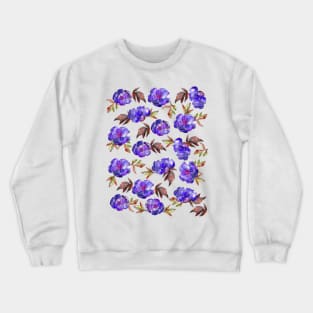 Peonies Flowers Watercolor Ink Cute Girly Blue Crewneck Sweatshirt